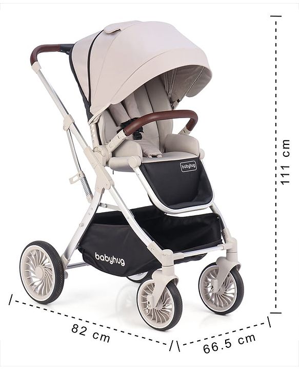 Babyhug Premium Stroller with Reversible Seat and Aluminium Frame - Grey
