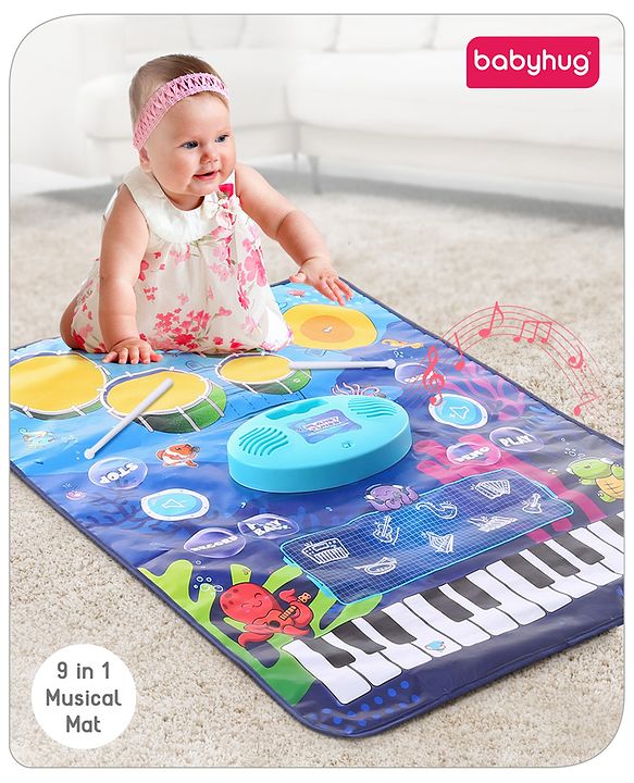 Babyhug 9-in-1 Musical Playmat with Piano, Drum & AUX Support|Sensory & Auditory Stimulation|24 Keys, 8 Instruments, 10 Demos|Easy-to-Clean, Gift-Ready|3+ Years|BIS Certified|L*B: 90x70 cm