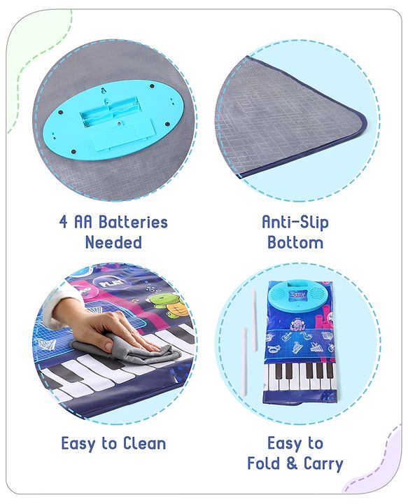 Babyhug 9-in-1 Musical Playmat with Piano, Drum & AUX Support|Sensory & Auditory Stimulation|24 Keys, 8 Instruments, 10 Demos|Easy-to-Clean, Gift-Ready|3+ Years|BIS Certified|L*B: 90x70 cm