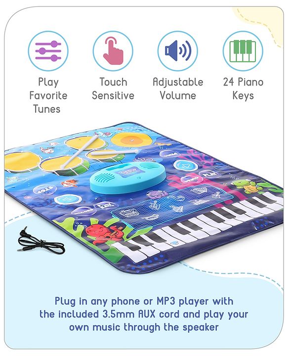 Babyhug 9-in-1 Musical Playmat with Piano, Drum & AUX Support|Sensory & Auditory Stimulation|24 Keys, 8 Instruments, 10 Demos|Easy-to-Clean, Gift-Ready|3+ Years|BIS Certified|L*B: 90x70 cm