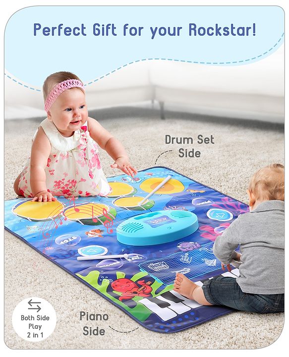 Babyhug 9-in-1 Musical Playmat with Piano, Drum & AUX Support|Sensory & Auditory Stimulation|24 Keys, 8 Instruments, 10 Demos|Easy-to-Clean, Gift-Ready|3+ Years|BIS Certified|L*B: 90x70 cm