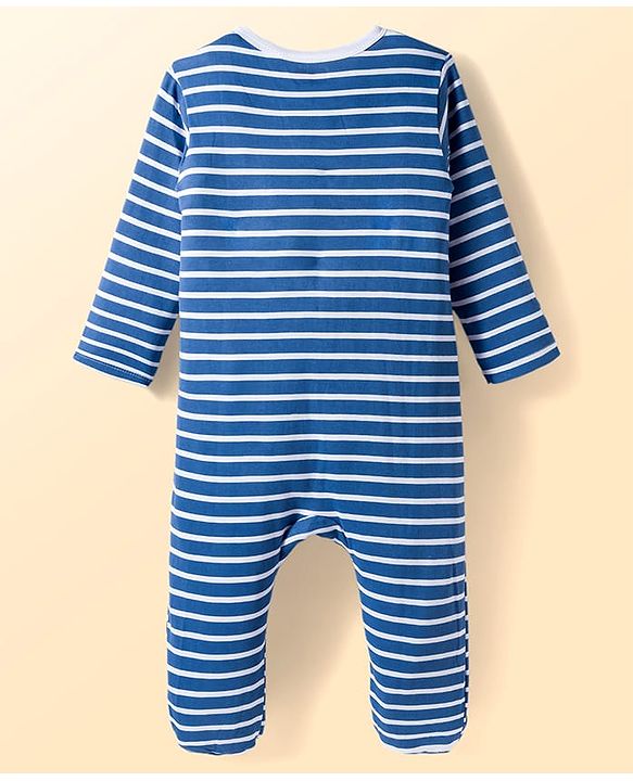 Babyhug Cotton Knit Full Sleeves Striped Sleepsuit With Animal Print Pack Of 2 - Multicolor