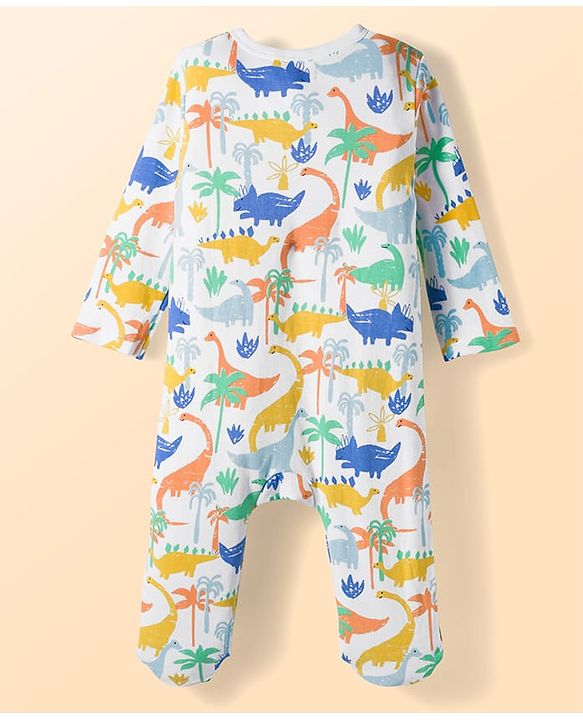 Babyhug Cotton Full Sleeves Sleepsuit With Dinosaur Print And Stripes Pack of 2 - Multicolor