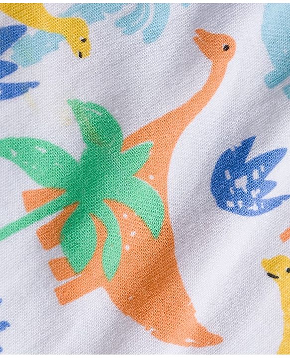 Babyhug Cotton Full Sleeves Sleepsuit With Dinosaur Print And Stripes Pack of 2 - Multicolor