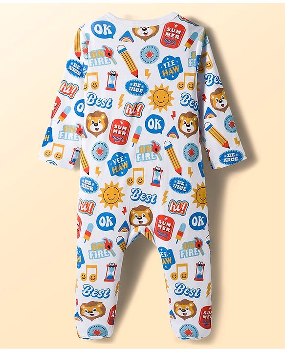 Babyhug Cotton Knit Full Sleeves Striped Sleepsuit With Animal Print Pack Of 2 - Multicolor