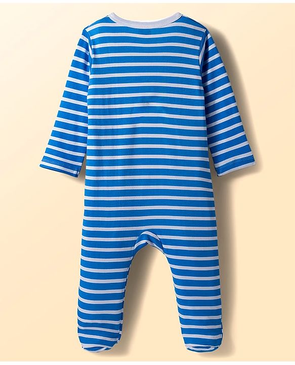 Babyhug Cotton Knit Full Sleeves Striped Sleepsuit With Animal Print Pack Of 2 - Multicolor