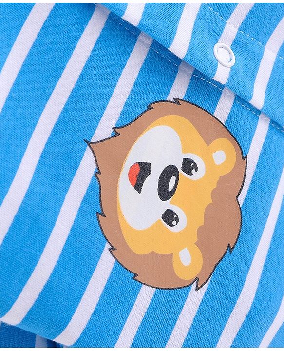 Babyhug Cotton Knit Full Sleeves Striped Sleepsuit With Animal Print Pack Of 2 - Multicolor