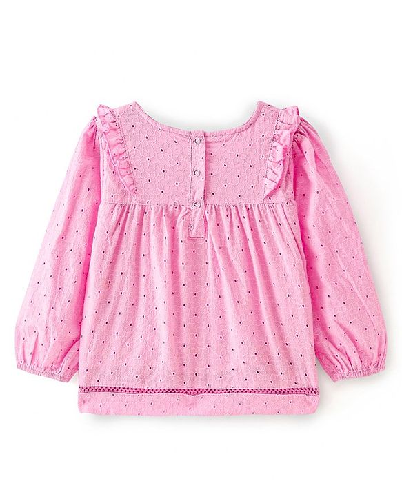 Babyhug  Rayon Woven Full Sleeves  Schiffli Top With Frill Detailing & Floral Design - Pink