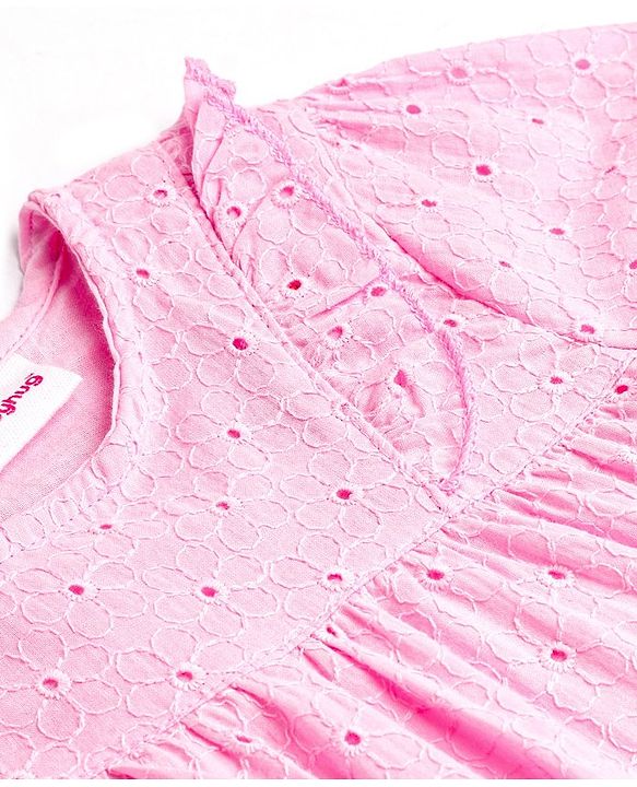 Babyhug  Rayon Woven Full Sleeves  Schiffli Top With Frill Detailing & Floral Design - Pink