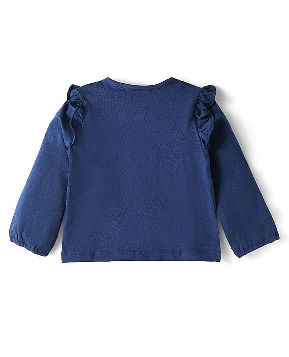 Babyhug Cotton Knit Full Sleeves Top with Smocking Detailing - Navy Blue