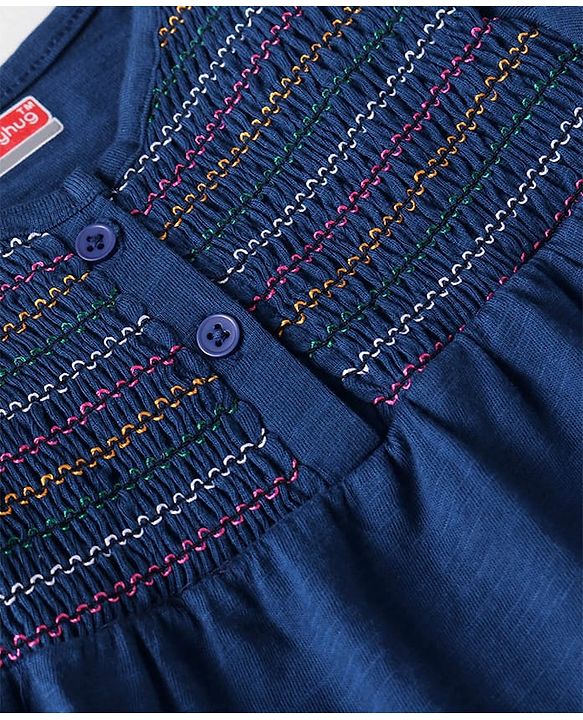 Babyhug Cotton Knit Full Sleeves Top with Smocking Detailing - Navy Blue