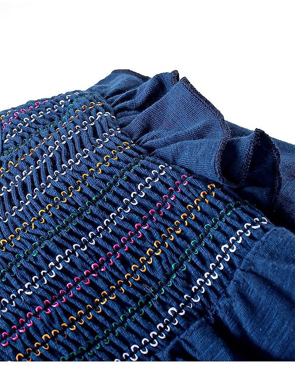 Babyhug Cotton Knit Full Sleeves Top with Smocking Detailing - Navy Blue