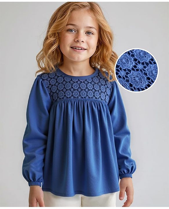 Babyhug Knit Full Sleeves Top with Schiffli - Navy Blue