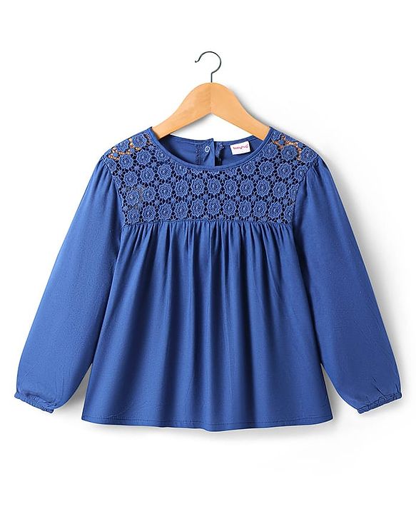 Babyhug Knit Full Sleeves Top with Schiffli - Navy Blue