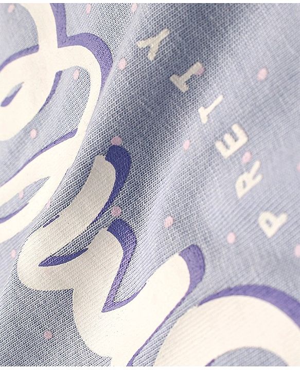Babyhug Cotton Knit Flutter Sleeves Nighty With Text Print - Blue