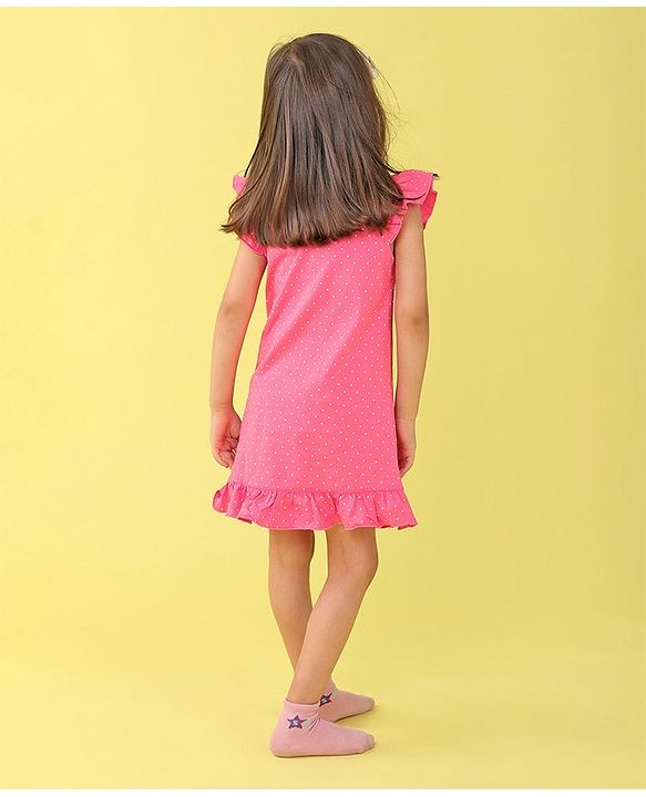 Babyhug Cotton Flutter Sleeves Nighty With Floral Print - Pink