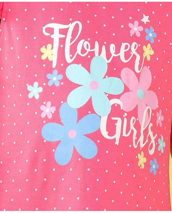 Babyhug Cotton Flutter Sleeves Nighty With Floral Print - Pink
