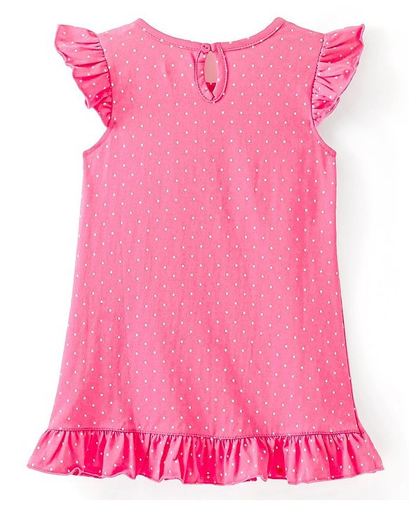 Babyhug Cotton Flutter Sleeves Nighty With Floral Print - Pink
