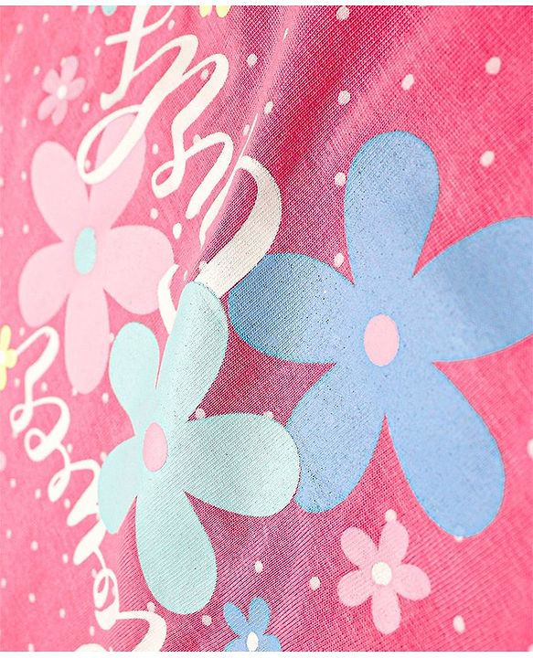 Babyhug Cotton Flutter Sleeves Nighty With Floral Print - Pink