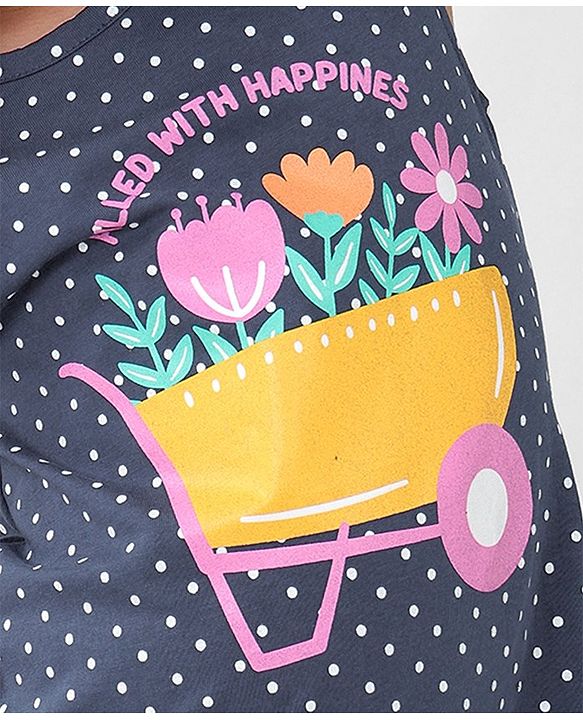 Babyhug Cotton Flutter Sleeves Nighty With Floral Print - Navy Blue