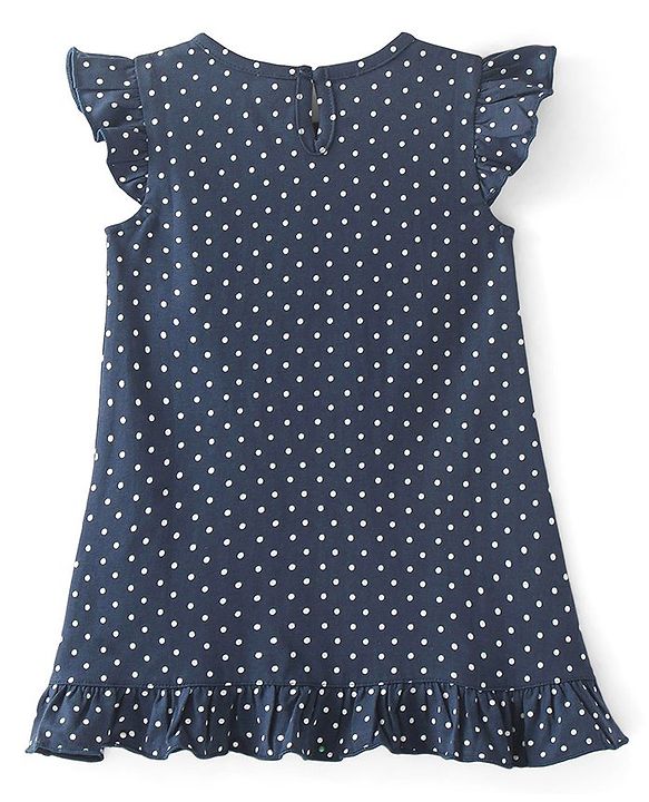 Babyhug Cotton Flutter Sleeves Nighty With Floral Print - Navy Blue