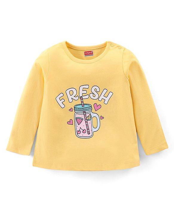 Babyhug Cotton Knit Full Sleeves Night Suit with Text & Hearts Print - Yellow & Pink