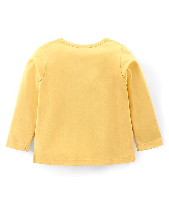 Babyhug Cotton Knit Full Sleeves Night Suit with Text & Hearts Print - Yellow & Pink