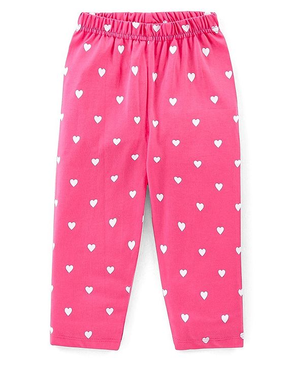 Babyhug Cotton Knit Full Sleeves Night Suit with Text & Hearts Print - Yellow & Pink