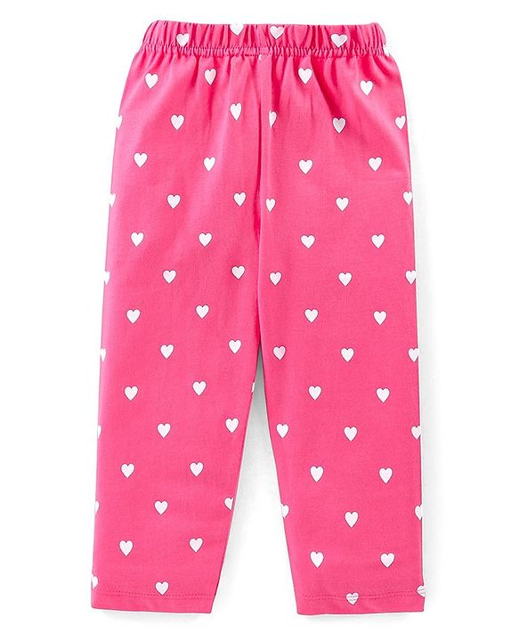 Babyhug Cotton Knit Full Sleeves Night Suit with Text & Hearts Print - Yellow & Pink