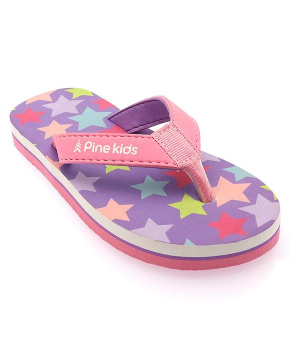 Pine Kids Slip On Flip Flops With Star Print -Lavender