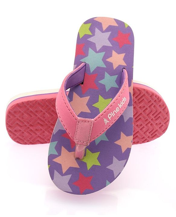 Pine Kids Slip On Flip Flops With Star Print -Lavender
