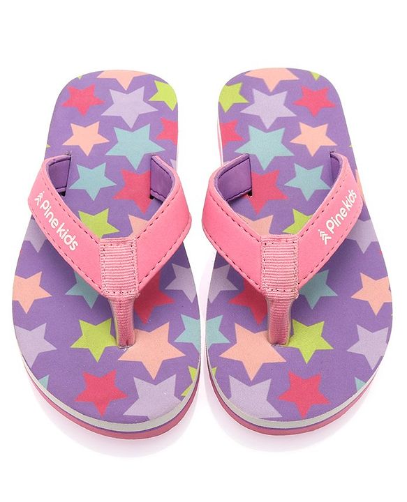 Pine Kids Slip On Flip Flops With Star Print -Lavender