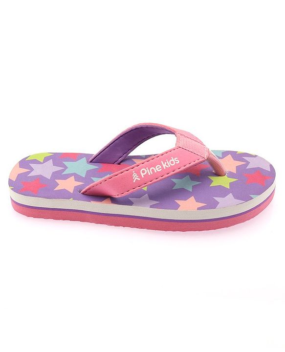 Pine Kids Slip On Flip Flops With Star Print -Lavender