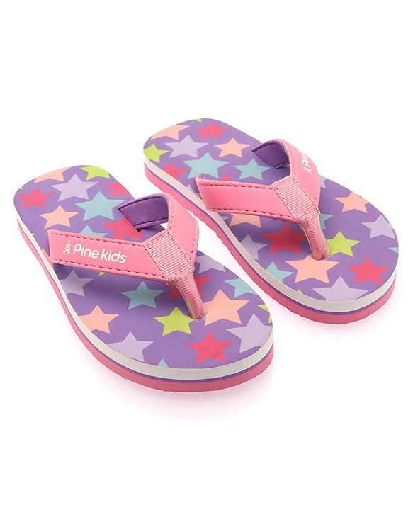 Pine Kids Slip On Flip Flops With Star Print -Lavender