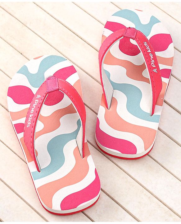Pine Kids Slip On Flip Flops with Marble Print - Fuchsia