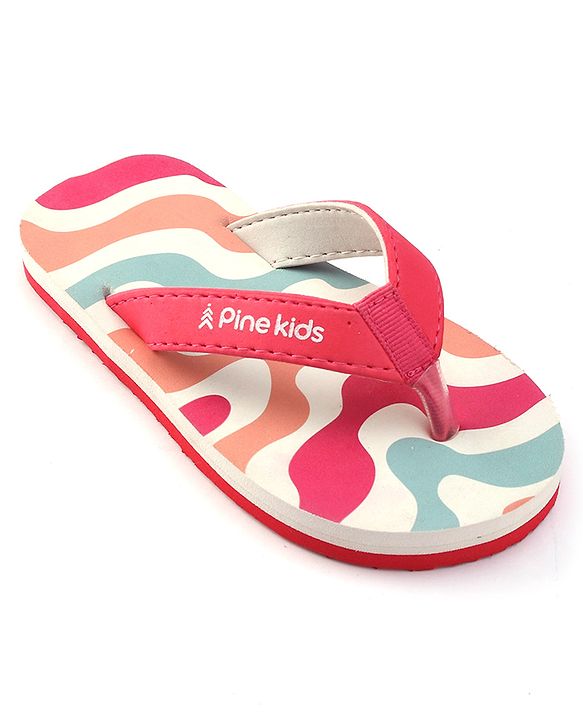 Pine Kids Slip On Flip Flops with Marble Print - Fuchsia