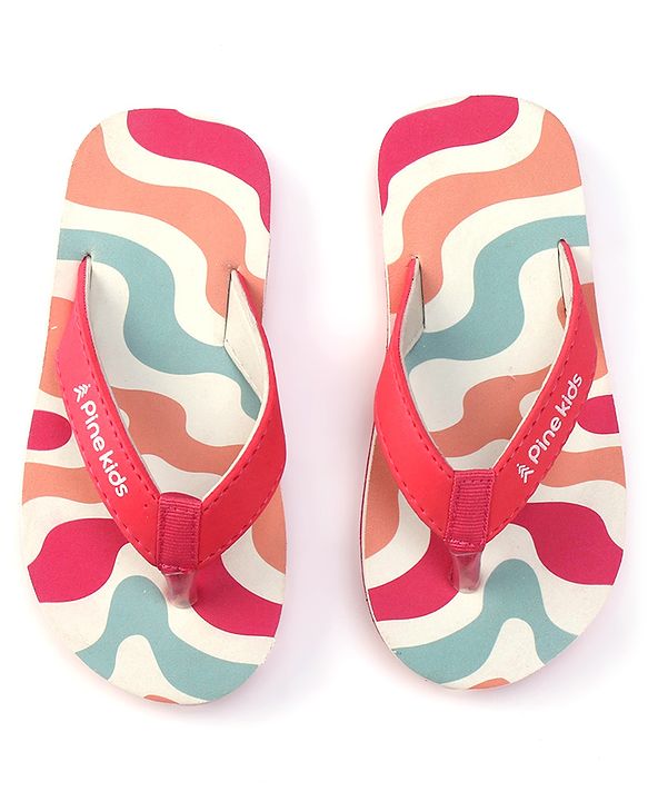 Pine Kids Slip On Flip Flops with Marble Print - Fuchsia