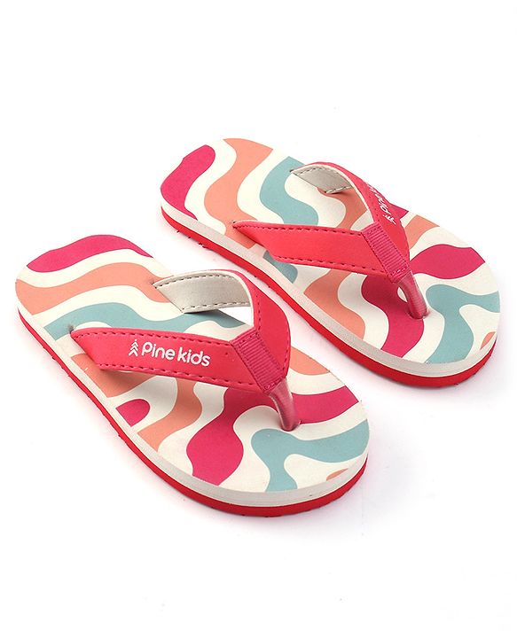 Pine Kids Slip On Flip Flops with Marble Print - Fuchsia