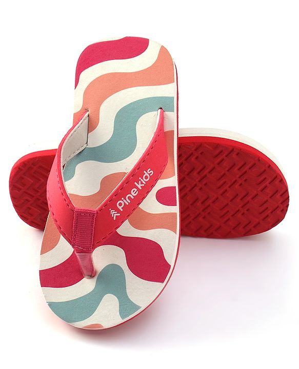 Pine Kids Slip On Flip Flops with Marble Print - Fuchsia