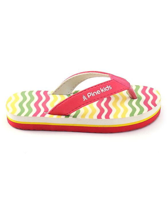 Pine Kids Slip On Flip Flops With Stripes - Pink Yellow & Green