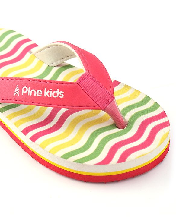 Pine Kids Slip On Flip Flops With Stripes - Pink Yellow & Green