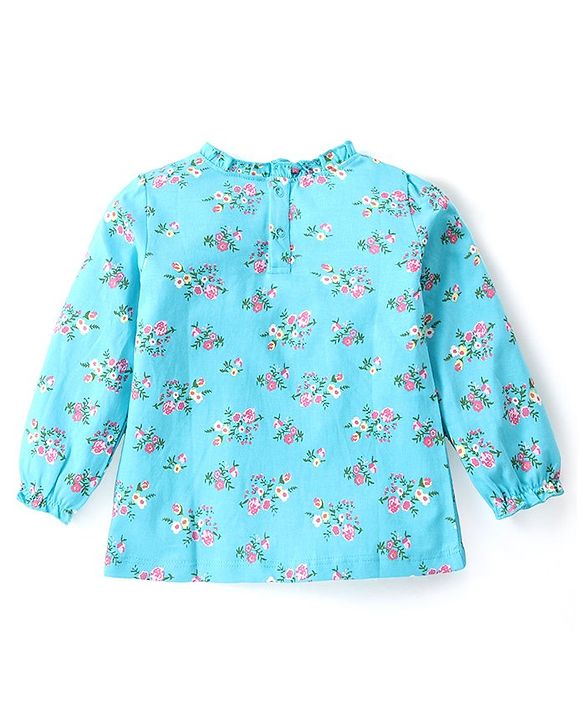 Babyhug Cotton Knit  Full Sleeves Top With Floral Print - Blue