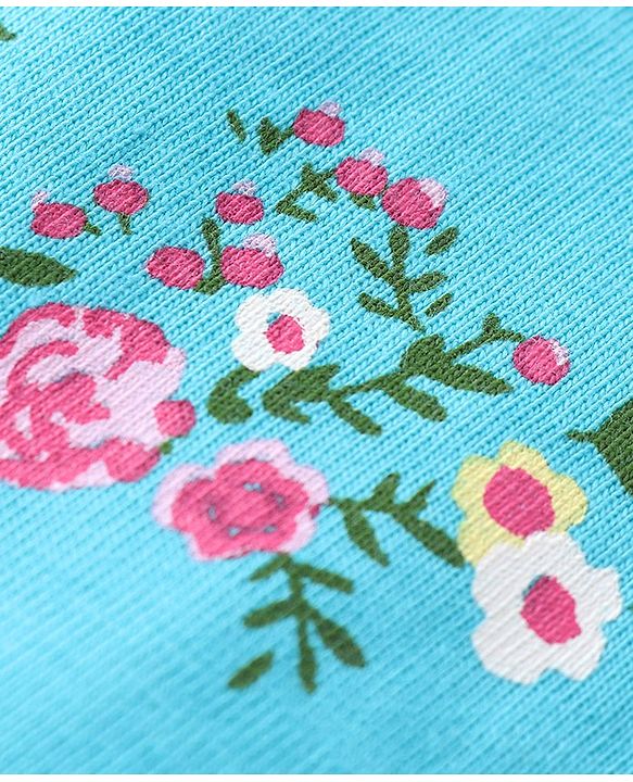 Babyhug Cotton Knit  Full Sleeves Top With Floral Print - Blue