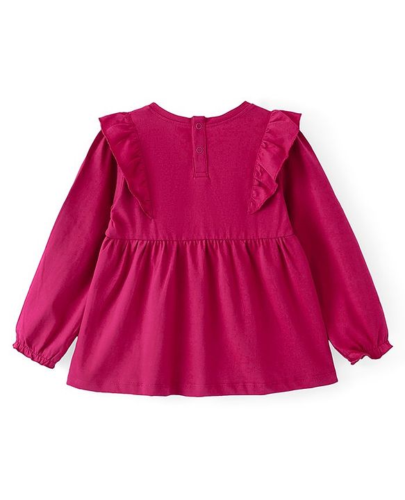 Babyhug Cotton Knit Full Sleeves Top with Floral Graphics &  Embroidery Detailing - Maroon