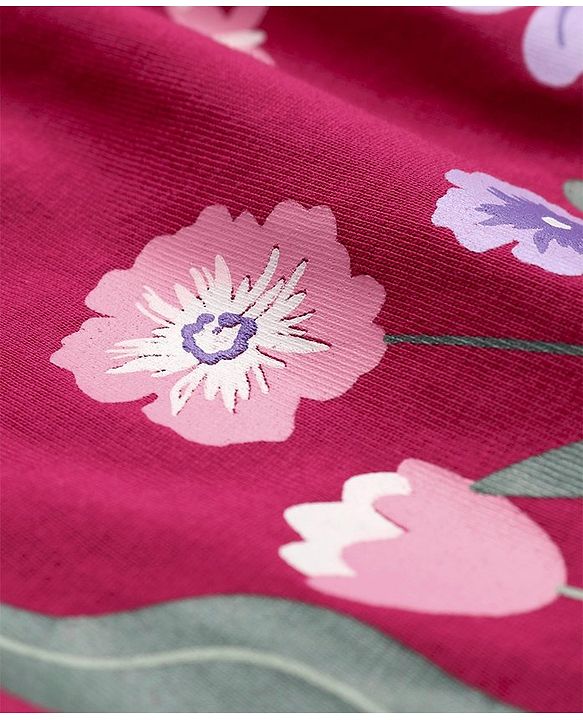 Babyhug Cotton Knit Full Sleeves Top with Floral Graphics &  Embroidery Detailing - Maroon