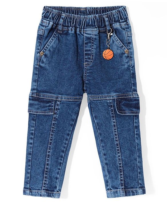 Babyhug Full Length Denim Washed Stretchable Joggers - Blue