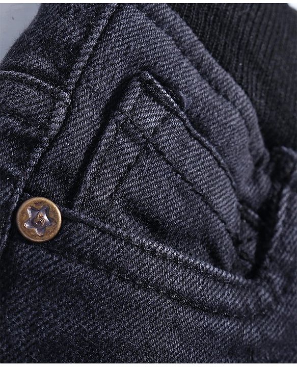Babyhug Cotton Denim Full Length Washed Stretchable Solid Joggers - Black