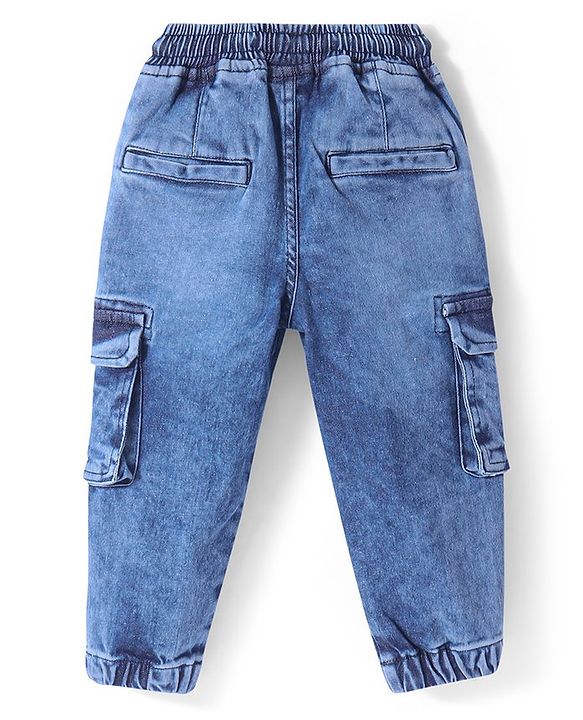 Babyhug Full Length Denim Joggers With Patch - Blue