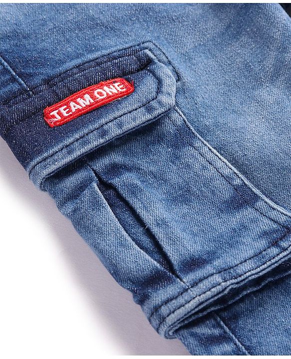 Babyhug Full Length Denim Joggers With Patch - Blue