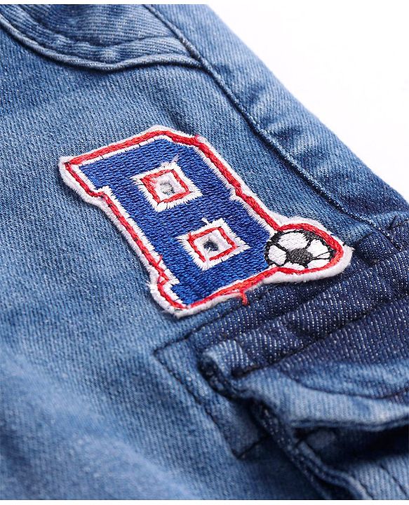 Babyhug Full Length Denim Joggers With Patch - Blue